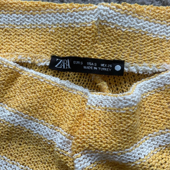 ZARA yellow striped wide leg high waisted rustic trousers size small - Picture 3 of 7